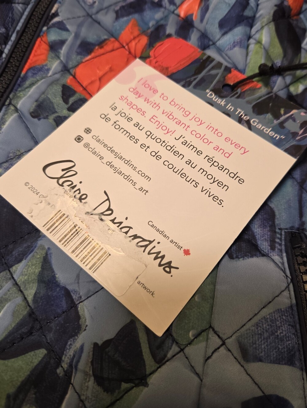 NWT Claire Desjardins Quilted Floral Vest Women's Small "Dusk In The Garden" Art - Picture 2 of 7